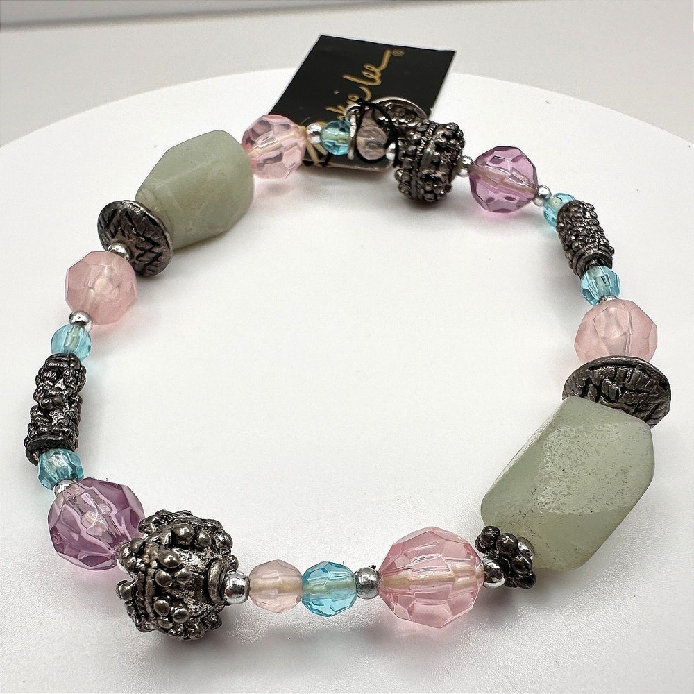 Vintage 90s Cookie Lee Beaded Bracelet Silver Tone Women's Classic‎ Jewelry